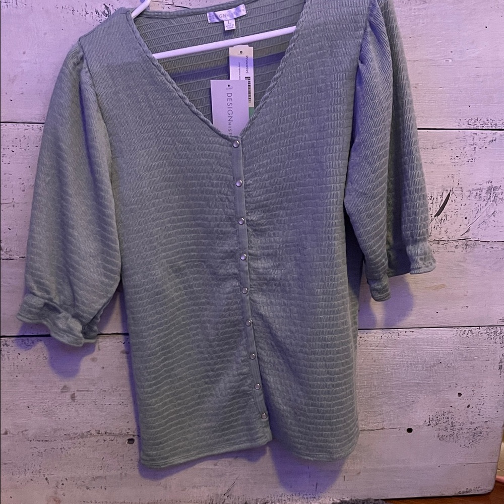 Design History Green Button-Up Top